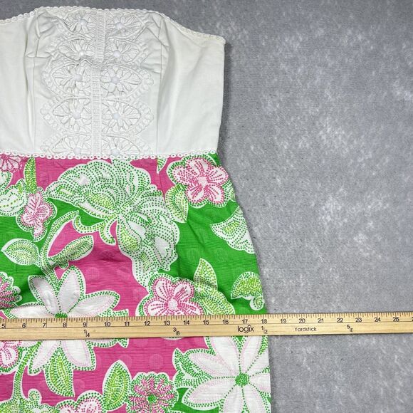Lilly Pulitzer Dress Womens Size 0 White Pink And Green Floral Print Strapless - Picture 7 of 12